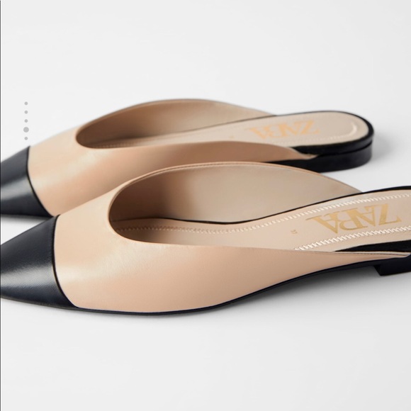 Last one!🎈NWT ZARA Leather Mules Beige Black - 36 - Picture 2 of 8